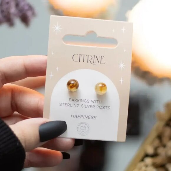 ($6) Semi Precious Crystal Earrings - Citrine - Picture 3 of 4